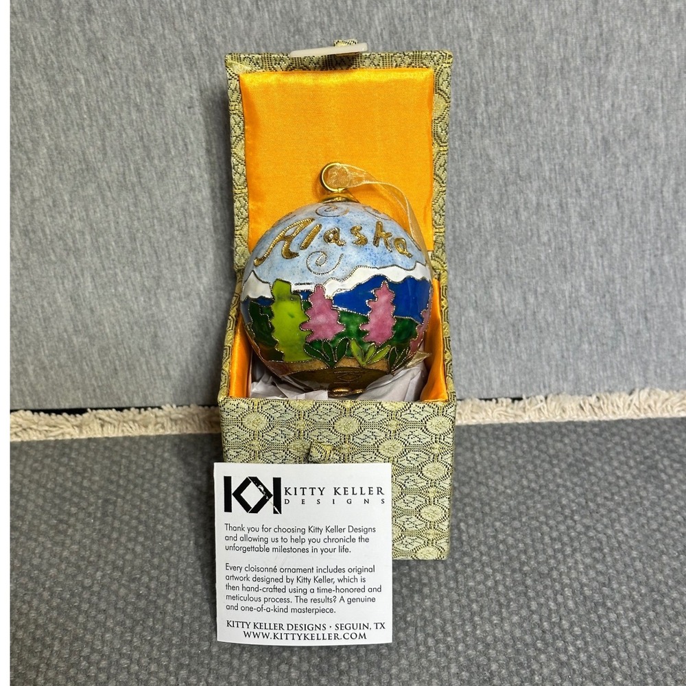 Holiday Handmade Colorful Kitty Keller Designs Alaska Cloisonne Moose Mtn Scene